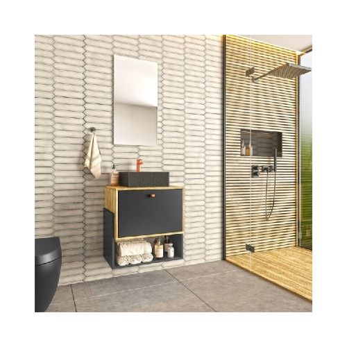 MUEBLE DE BAÑO SUSPENDIDO 57 CM CON BACHA Y ESPEJO - CARTAGENA/NEGRO