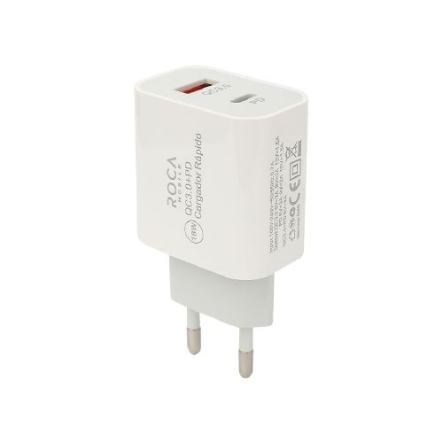 Cargador rápido 18 W USB y USB C sin cable Roca