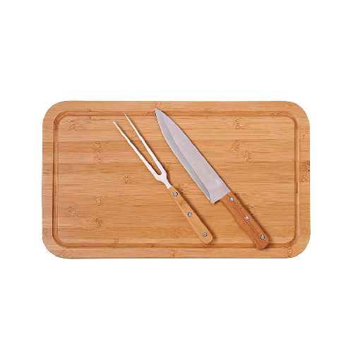 Set de asado 3 piezas con tabla, cuchillo y pincho Mor