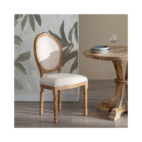 Silla de comedor Luis XV blanca y natural SM