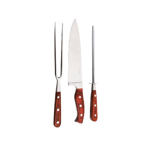 Set de asado 3 piezas cuchillo, chaira y tenedor con valija Mor