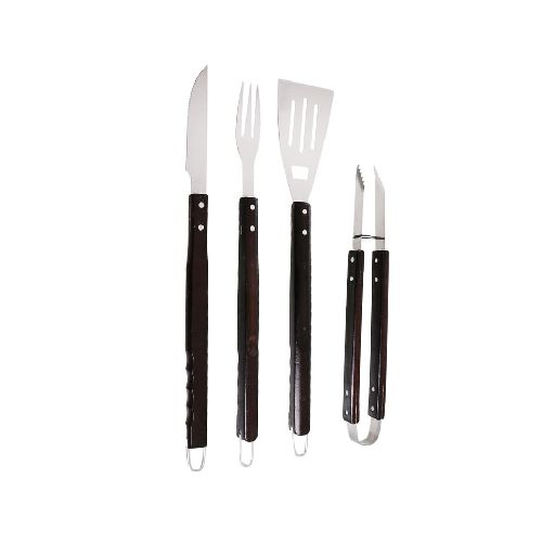 Set de asado 4 piezas con cuchillo, espatula, tenedor y pinza Mor