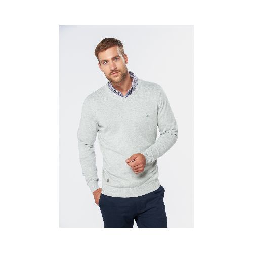 BUZO TEJIDO CUELLO EN V - Gris claro