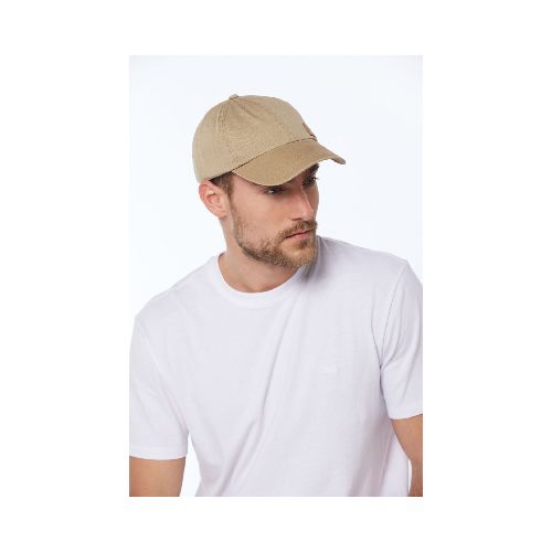 GORRO VISERA DE LONA CON PARCHE DE CUERO - Beige