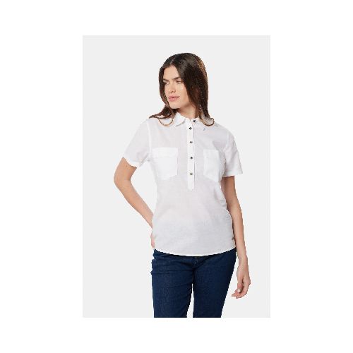 CAMISA DE LINO MEDIO BOTÓN - Blanco