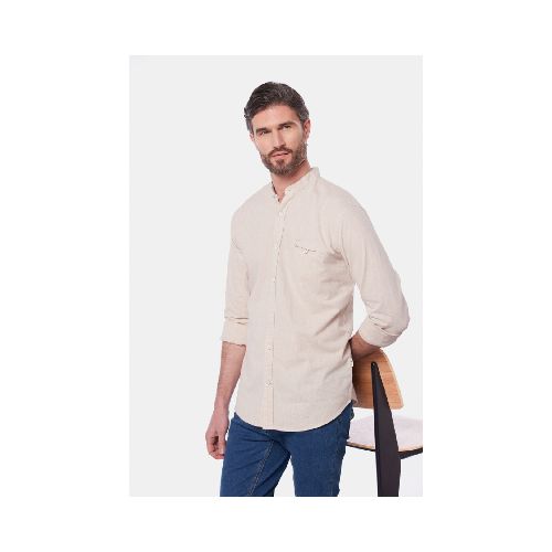 CAMISA DE LINO CUELLO MAO - Beige