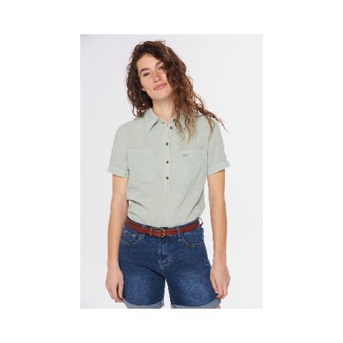 CAMISA DE LINO MEDIO BOTÓN - Menta