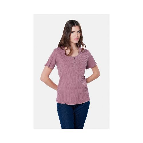 REMERA RIB CON BOTONES - Rosado