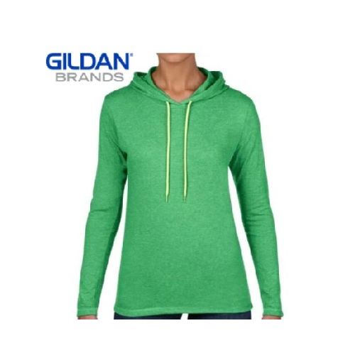 Camiseta manga larga con capucha Gildan Deportiva - Verde