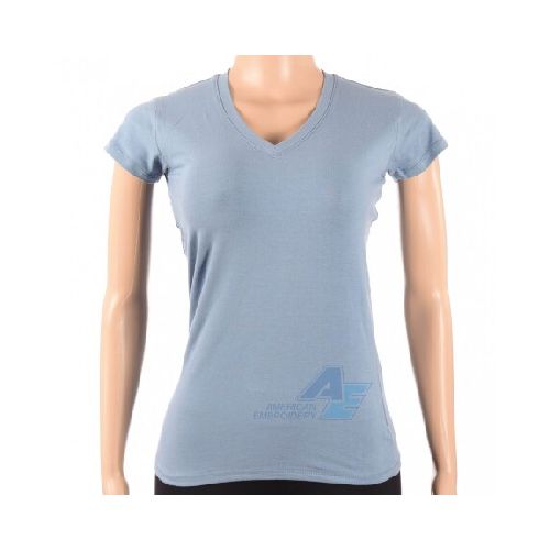 Camiseta Lady Escote V - azul piedra