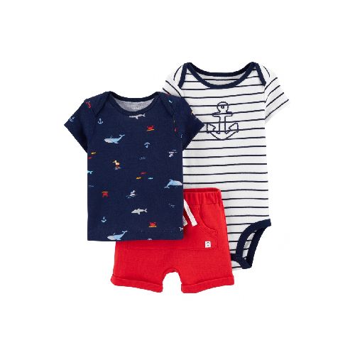 SET TRES PIEZAS SHORT REMERA Y BODY MANGA CORTA ANCLA