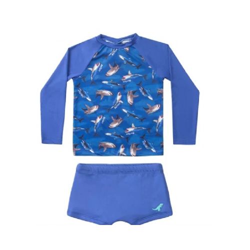 TRAJE BAÑO REIREX ZUNGA Y REMERA ML UV+50 TIBURONES T4