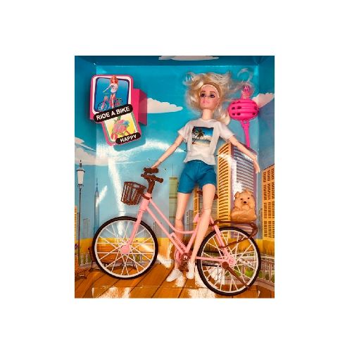 MUÑECA ARTICULADA CON BICICLETA Y ACCS