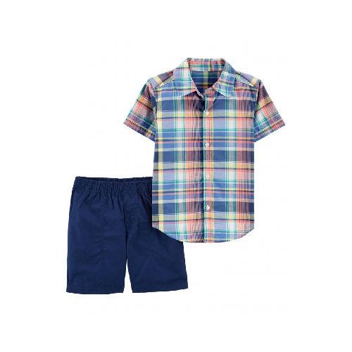 SET CON SHORT Y CAMISA A CUADROS ALGODON CARTERS 12M