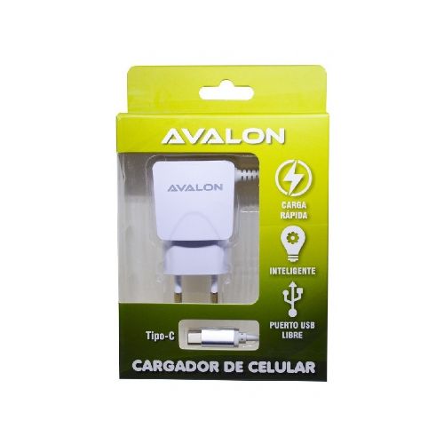 CARGADOR AVALON CABLE TIPO C INTEGRADO Y PUERTO USB 2.1A