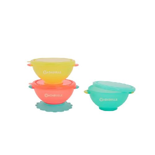 Set x3 Bowls con tapa y ventosa 330ml Badabulle 