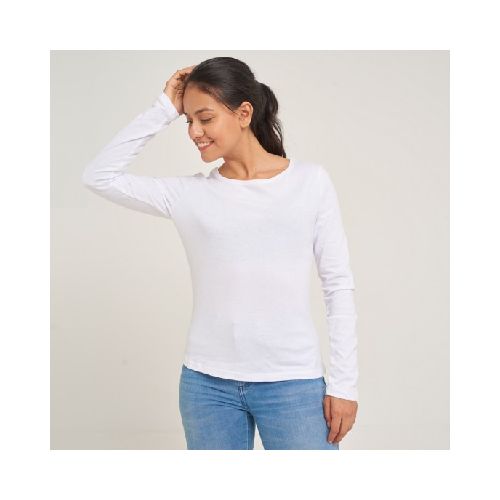 Camiseta Dama ML Cuello U Blanca