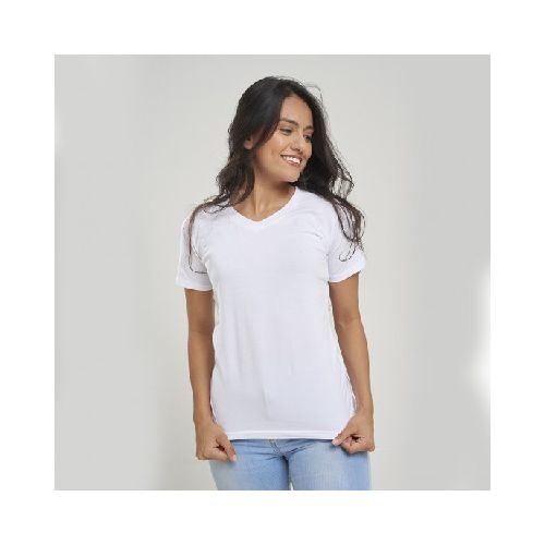 Camiseta Dama V Blanca Spandex