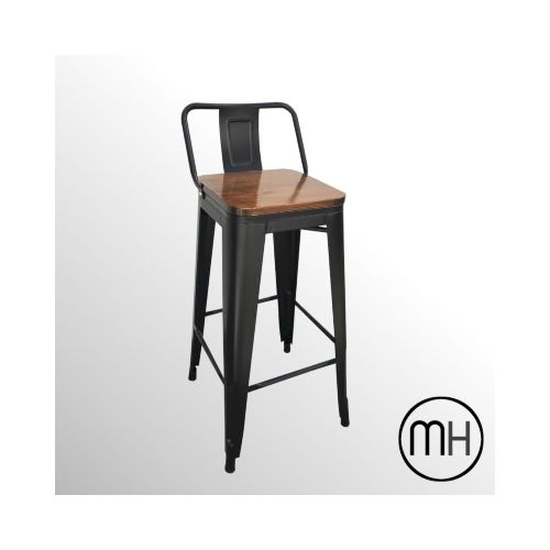 Banqueta Tolix con Respaldo y asiento de Madera 