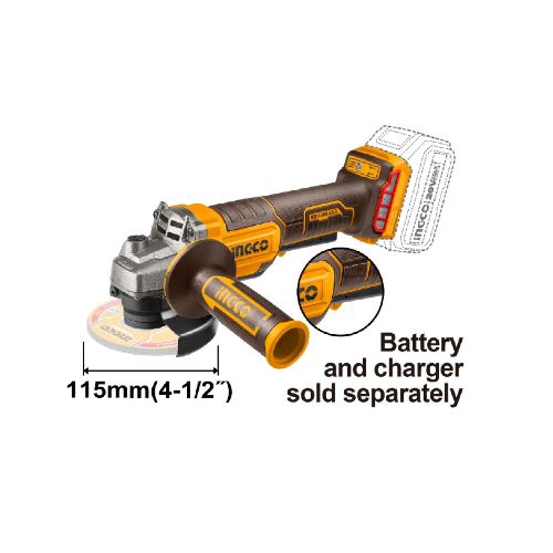 Ferreteria Industrial K37 - AMOLADORA ANGULAR INGCO 115MM 20V A BATERIA (SOLO MAQUINA) BRUSHLESS C/INTER. DE SEG