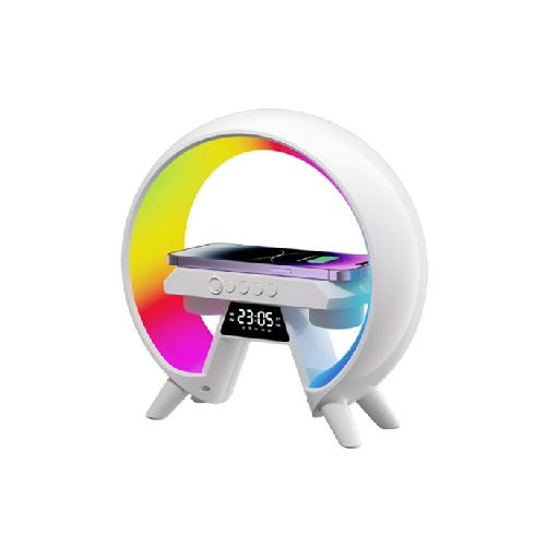 Lampara LED RGB con Reloj, Parlante Bluetooth y Cargador Inalámbrico