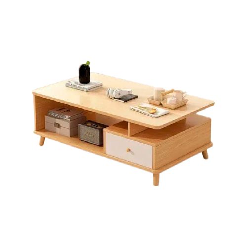 Mesa Ratona Auxiliar 120x60cm Natural Estante Cajón