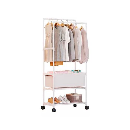 Perchero Doble Metal Zapatero con cesto 58x148cm Blanco