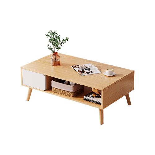 Mesa Ratona Auxiliar 80x40cm Natural Estante Cajón