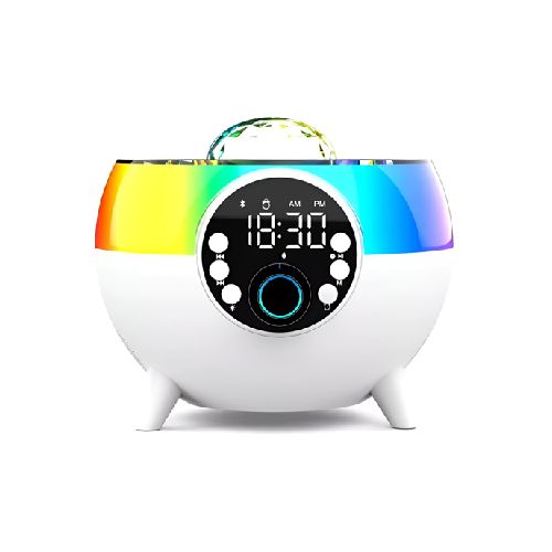 Parlante Bluetooth con Lámpara RGB, Cargador inalámbrico y Reloj