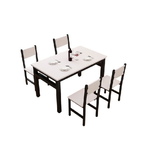 Juego de comedor con 4 sillas Metal + Madera Color Blanco/Negro