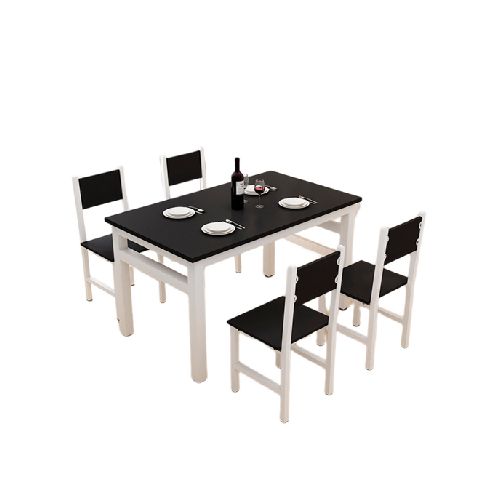 Juego de comedor con 4 sillas Metal + Madera Color Negro/Blanco