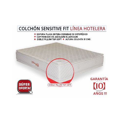 Colchón 2 Plazas Línea Hotelera Espuma D33 Sensitive Ortopédico 138x188x31