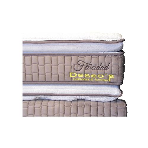 Conjunto Sommier 2 Plazas- Resortes Pocket Doble Pillow Hipersoft Línea Felicidad 138x188x38