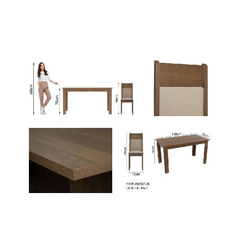 Juego de Comedor Honduras Mesa Tapa Madera con 6 Sillas Tapizadas en Tela Rústica color Crema