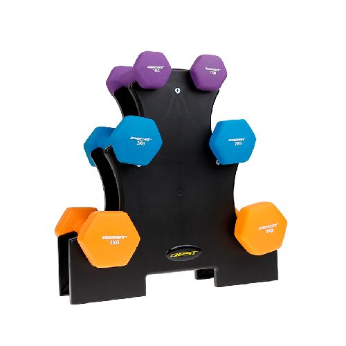 SET DE MANCUERNAS BEST CON STAND NEGRO 12kg.