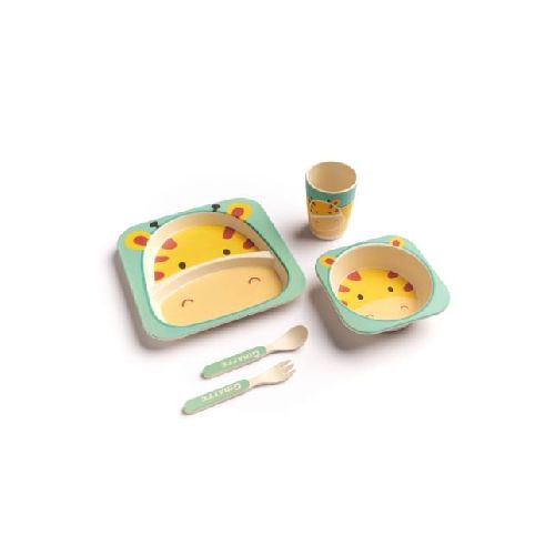 Set Rabitt De Plato Vaso Y Cubiertos Para Bebes De Bambu 