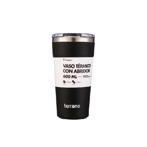 Vaso Térmico Terrano Con Destapador Negro 600 Ml 