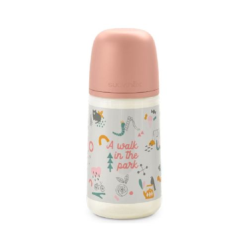 Mamadera Anatómica Suavinex Silicona +6 Meses Walk In The Park Rosa 270 Ml 