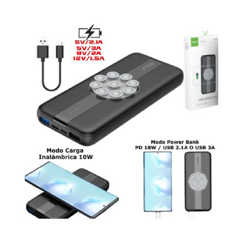 Power Bank GOLF Con Cargador Inalámbrico (QI) 10W / 10000 MAH / 2 USB — NETPC