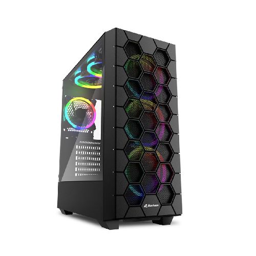 Gabinete Gamer Pro Sharkoon HEX RGB Negro con 6 Fanes ARGB Pre instalados Panel Vidrio Frente rejilla