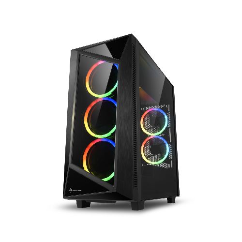 Gabinete Gamer ATX Sharkoon REV200 Negro 5 Fan RGB Vidrio Templado Gráfica Vertical