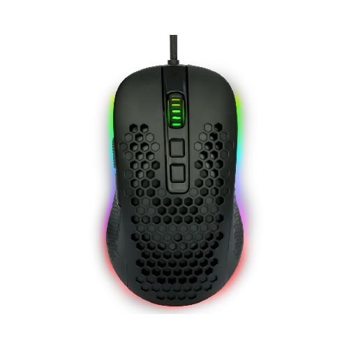 Mouse Gamer Perseo Perses RGB Negro con RGB 4000Dpi 6 Botones Diseño estilo panal