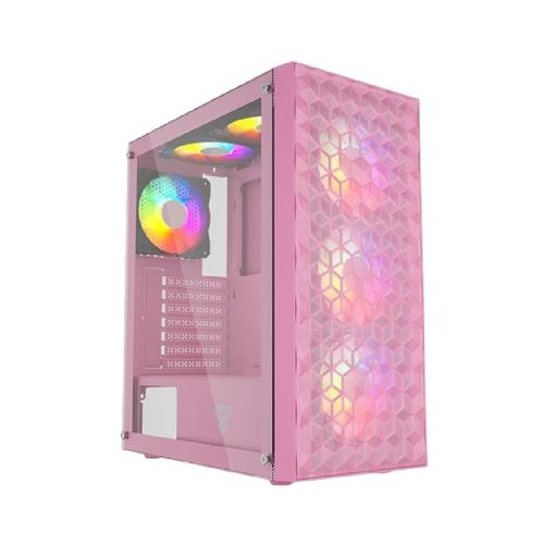 Gabinete Gamer Fantech CG-83 Pink Panel Frontal Mesh y Lateral de Vidrio Templado 4 Fan RGB - Rosado