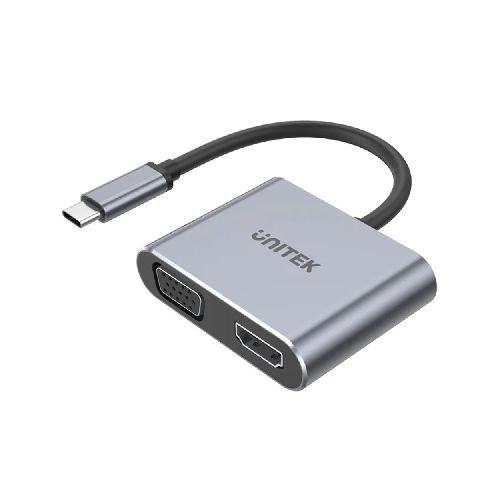 HUB USB-C Unitek D1049A 4 en 1 de Doble Pantalla VGA HDMI UltraHD 4K 60Hz 100W + USB