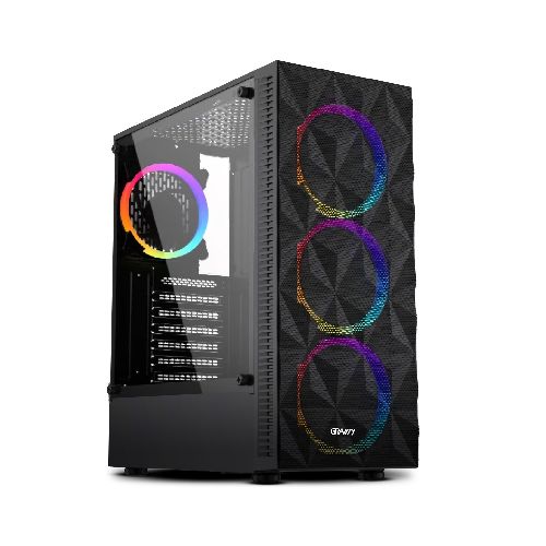 Gabinete Gamer Gravity GR82 Mesh Panel Frontal Mallado y Lateral de Vidrio Templado 4 Fan Cooler RGB - Negro