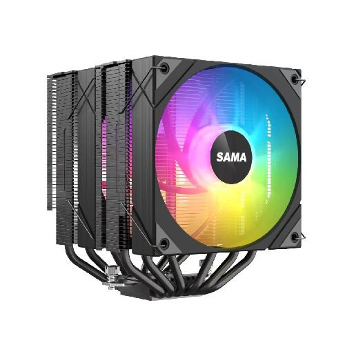 Disipador Fan Cooler de Aire para CPU Sama 6PDW ARGB 120MM Doble Disipador Para Intel y AMD - Negro