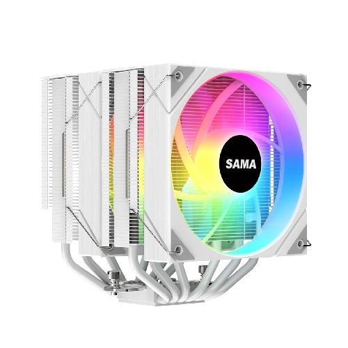 Disipador Fan Cooler de Aire para CPU Sama 6PDW ARGB 120MM Doble Disipador Para Intel y AMD - Blanco