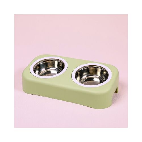 Comedero/Bebedero Verde Doble Pet Melamina Bowls Acero Inoxidable