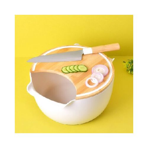 Tabla Bambú Para Cortar Con Bowl Alto 17cm x Diámetro 30cm