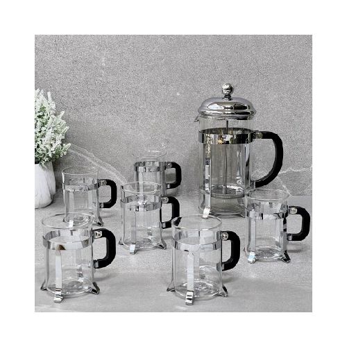 Set Prensa Francesa Acero Inox 1L C/6 Tazas Vidrio 250ML